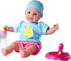 Simba 105010964 - Laura Hungry puha testű baba próbababával, varázskanállal, eltűnő tartalmú üveggel és kis tányérral, 38cm, baba 2 éves kortól Naty Shop Dolls