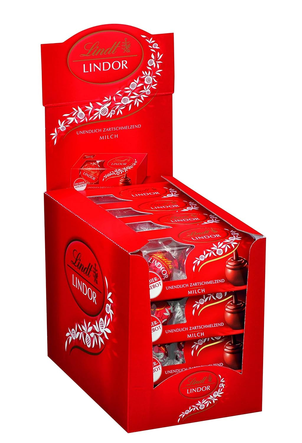 Lindt Chocolate LINDOR, pultkijelző | 1718 g | kb. 138 szarvasgomba a Tej, Fekete 70%, Félbarna, Stracciatella, Fehér, Pisztácia fajtákban | Csokoládé ajándékkészlet | Ajándék csokoládé | Tömeges csomag