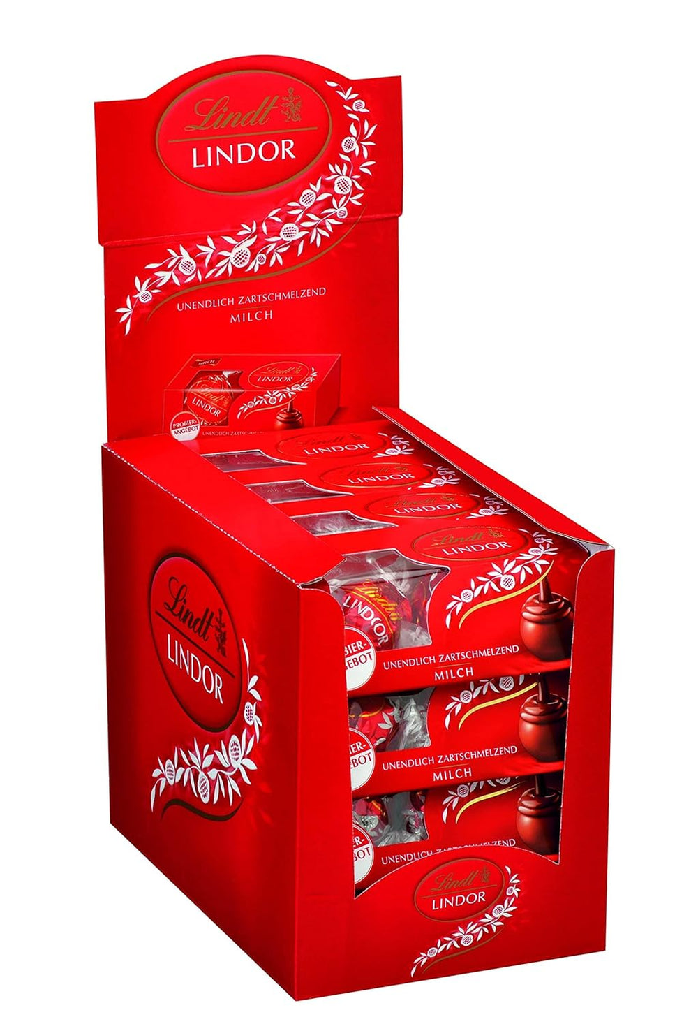 Lindt Chocolate LINDOR, pultkijelző | 1718 g | kb. 138 szarvasgomba a Tej, Fekete 70%, Félbarna, Stracciatella, Fehér, Pisztácia fajtákban | Csokoládé ajándékkészlet | Ajándék csokoládé | Tömeges csomag