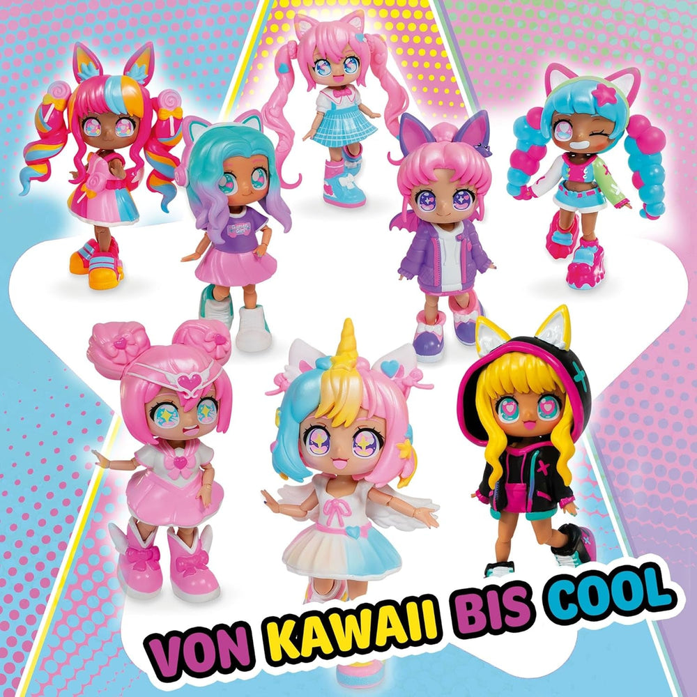 BANDAI - Animakii Einhorn und Fledermaus - Set Personalisierbare Puppen - 1 Puppe, 4 Gesichter, 2 Frisuren, 2 Outfits, 2 Paar Schuhe - Kreatives Spielzeug ab 5 Jahren - HEA26348