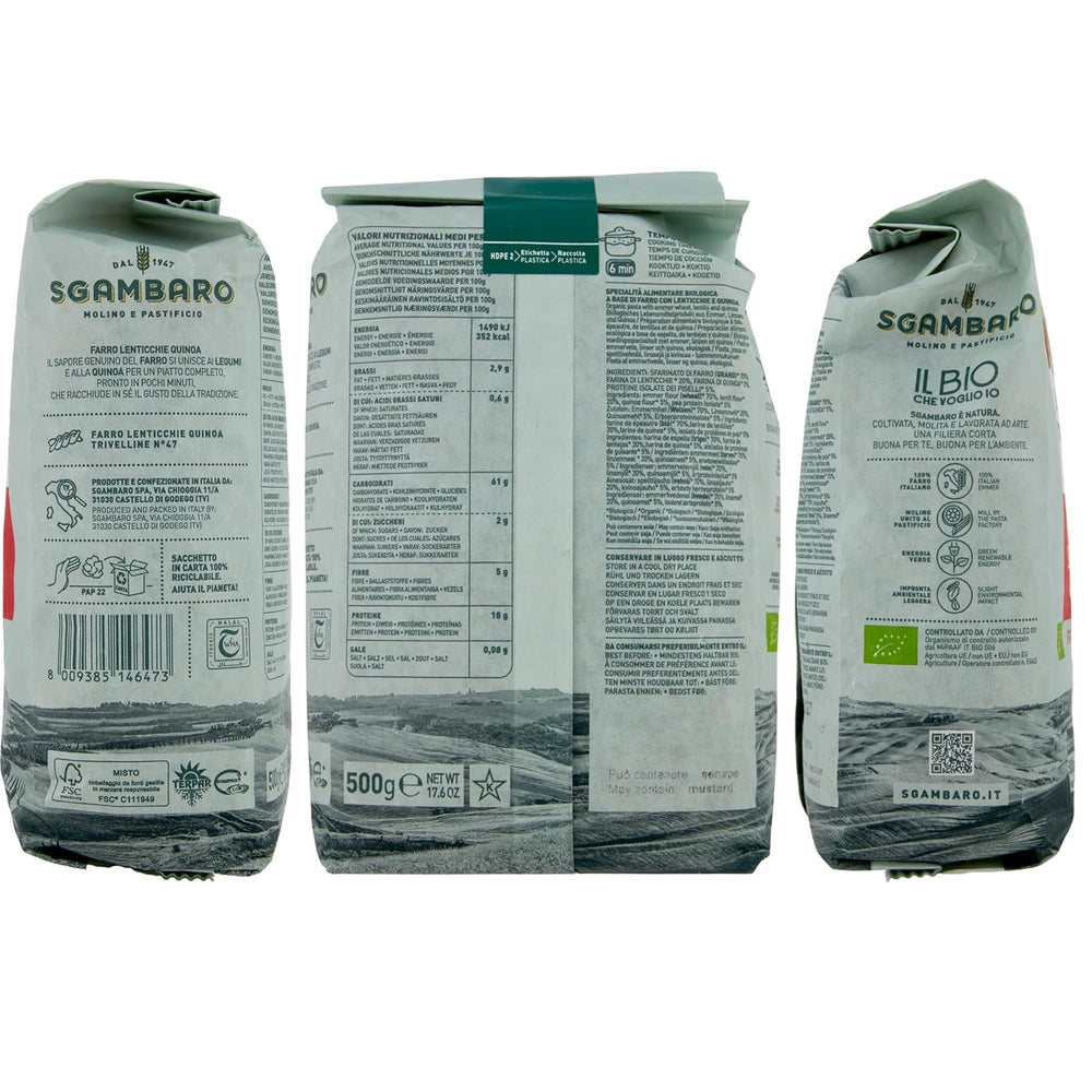 Biotészta Trivelline N.47 - 500g tönkölyliszttel, lencseliszttel és quinoaliszttel - Gazdag fehérjében, rost- és fehérjeforrás