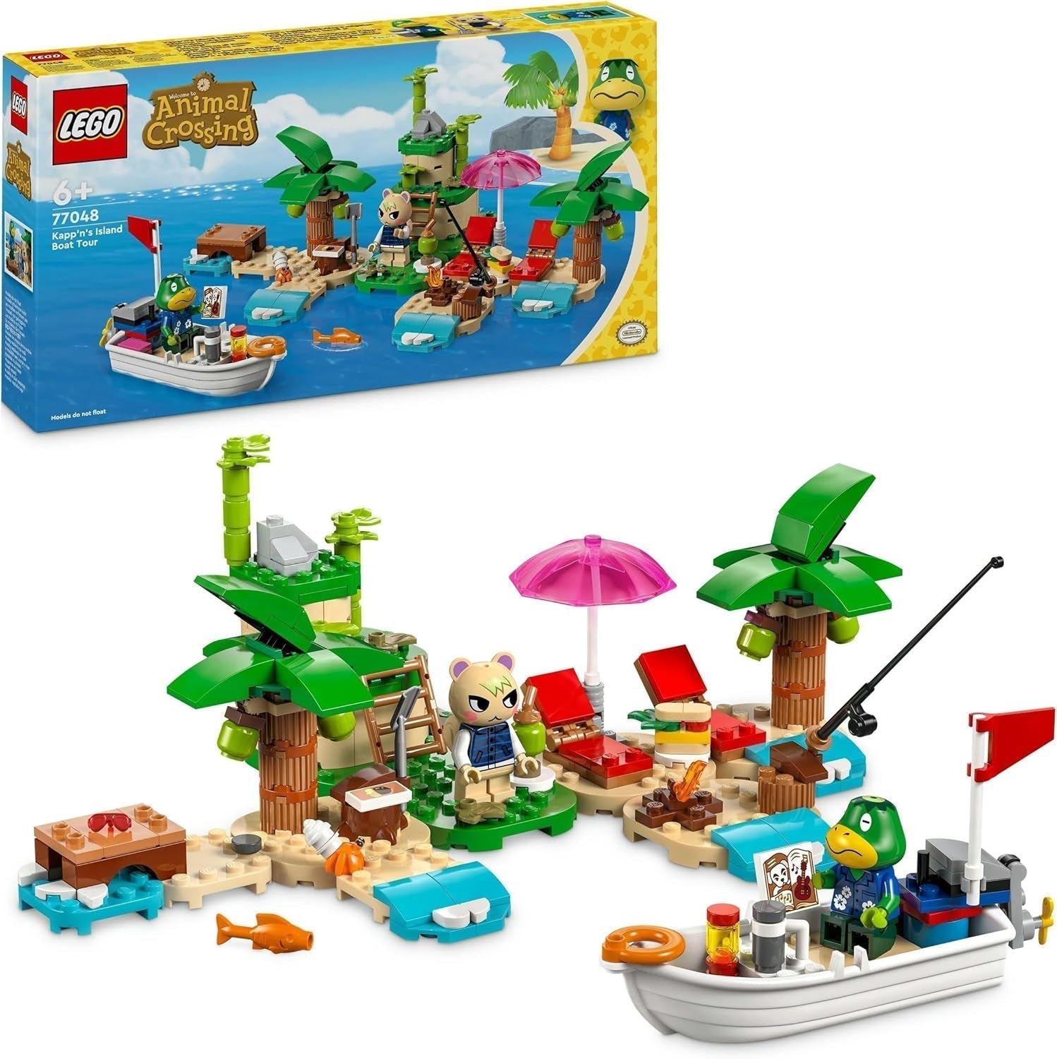 LEGO Animal Crossing Käptens Island Boat Tour, kreatív játék gyerekeknek 2 minifigurával a videojáték-sorozatból, beleértve a Huschke-t, ajándék lányoknak és fiúknak 6 éves kortól 77048 Építőkészlet Besuche den LEGO-Store Single