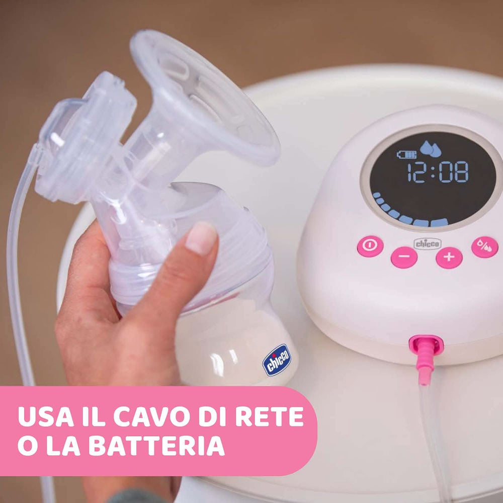 Chicco elektromos mellszívó stimulációs és extrakciós fázisokkal, 10 fokozatú intenzitás, kényelmes és gyors, ergonomikus forma, ferde cumival és szoros kupakkal, fehér, 150 ml Tartozékok Étel és szoptatás Bebe Naty Shop