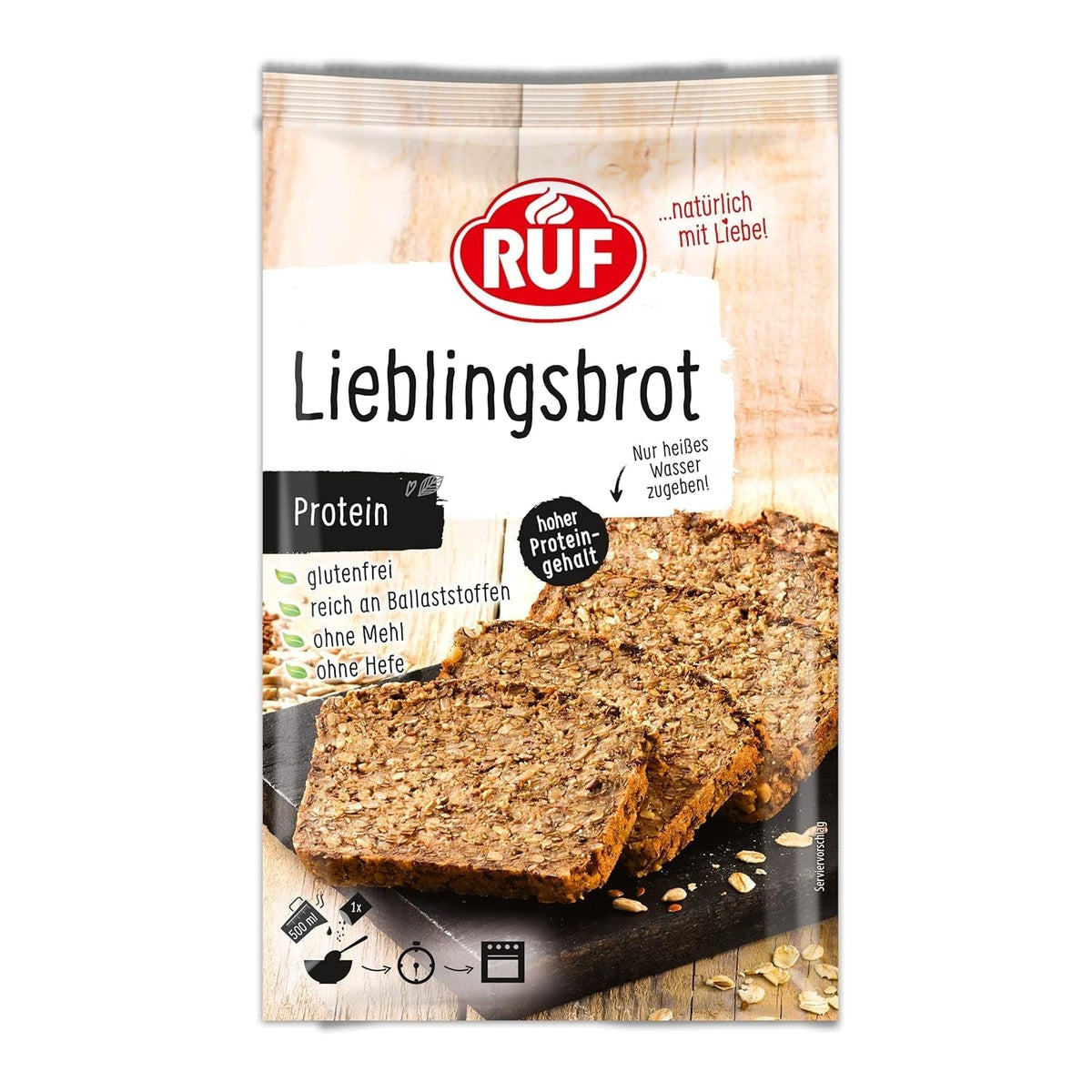 RUF Lieblingsbrot Protein, Brot-Backmischung, Brotmischung, Brotteig-Mischung, Proteinreiches Brot, Glutenfrei, Ohne Mehl & Hefe, 1 X 500G Naty Shop 500 G (1 Er Pack) Protein