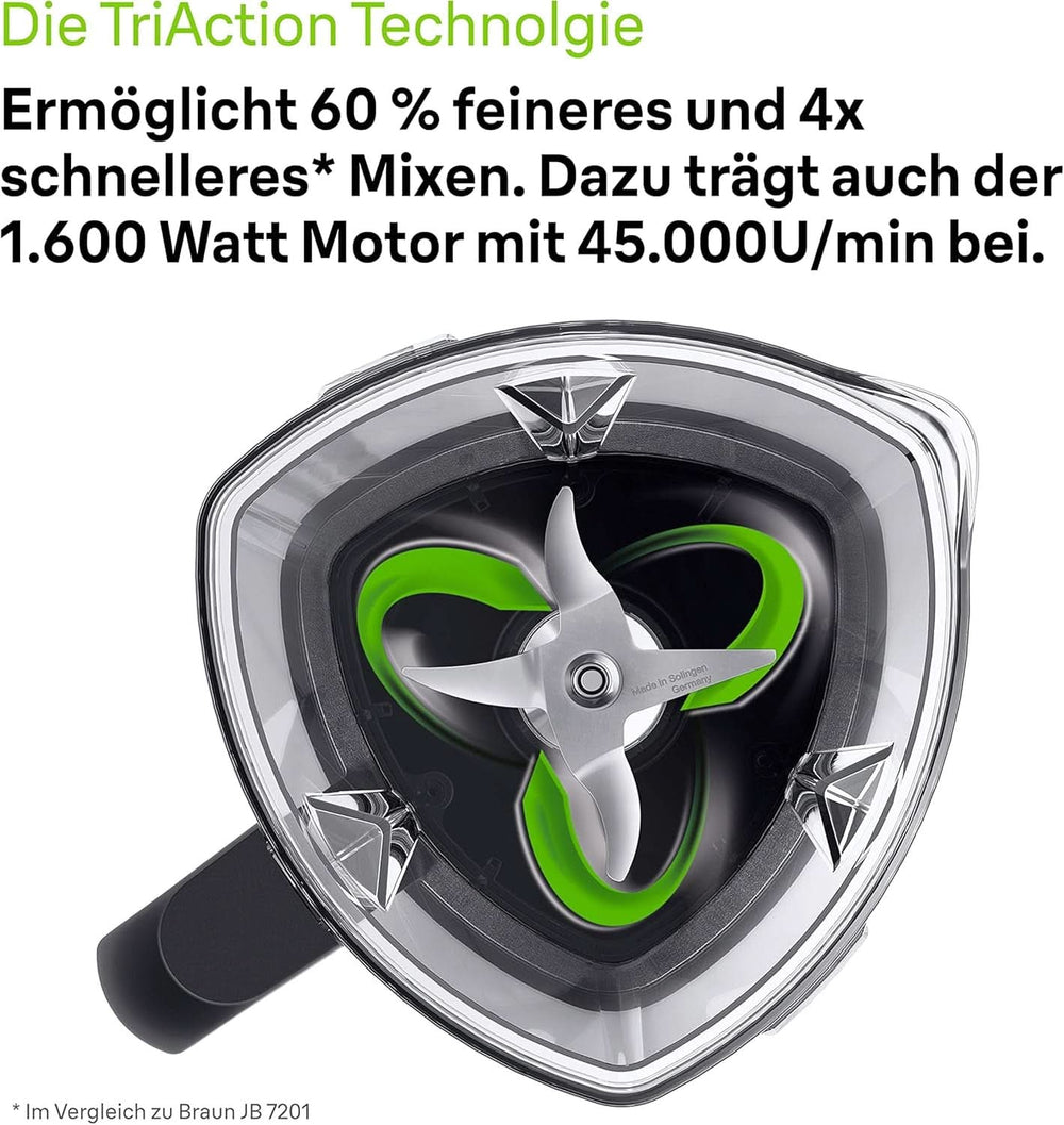 Braun Hochleistungsmixer Powerblend 9 JB9040 – Standmixer Mit Glas-Mixkrug, 18 Mixprogram, 10 Geschwindigkeiten + Pulsefunktion, Heiße Suppen Funktion, Reinigungsprogramm, Stampfer, 1600 W, Schwarz Kitchen Naty