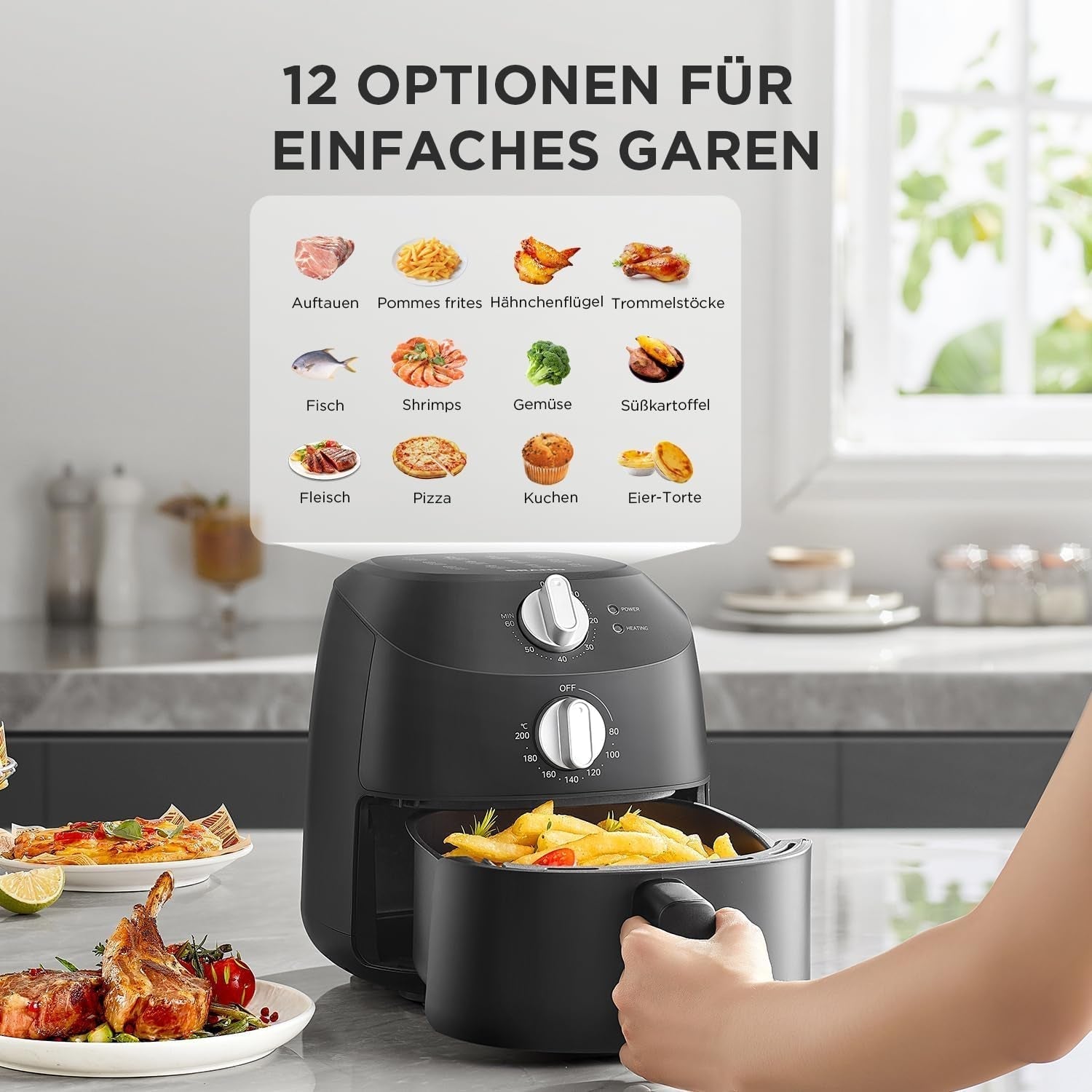 Midea Hot Air Fryer 2L, 1150W Airfryer, olajmentes, Forrólevegős sütő, Automatikus kikapcsoló funkció Háztartási gépek Naty Shop