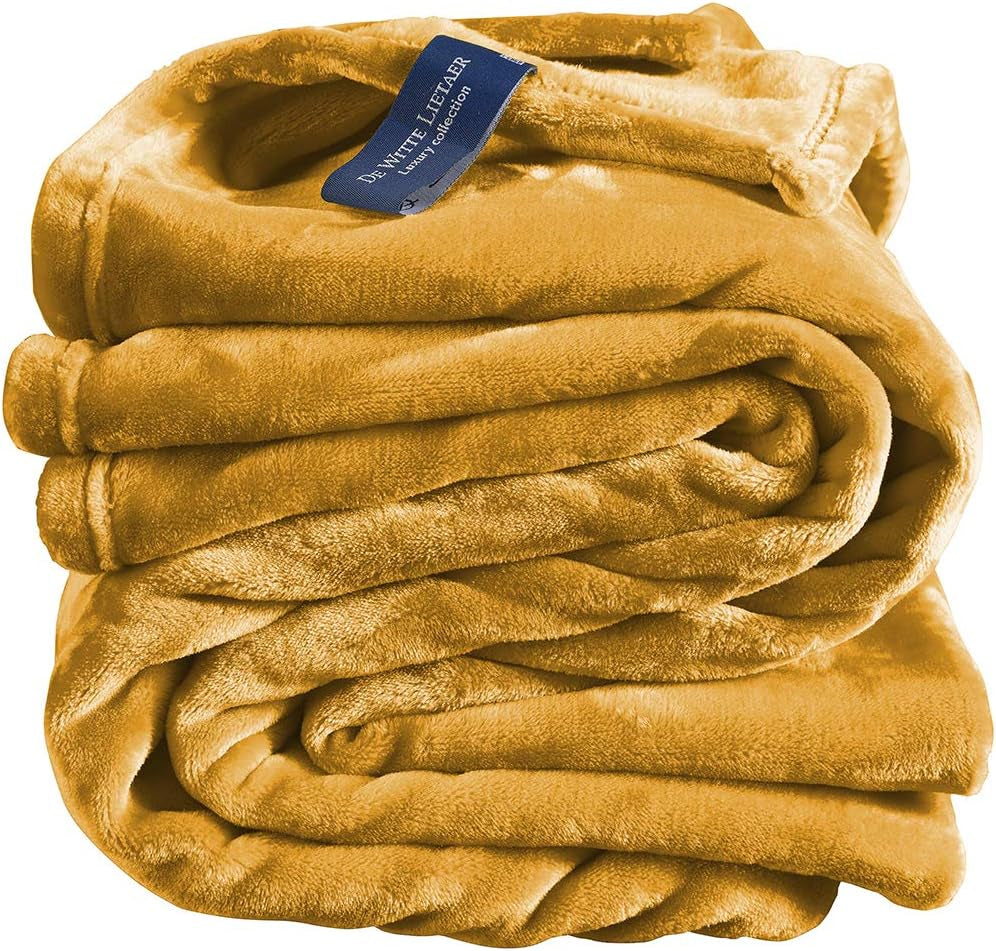 Kényelmes takaró, poliészter, kék, 150 x 200 cm Ágyak és takarók De Witte Lietaer Sárga Aranysárga 150X200