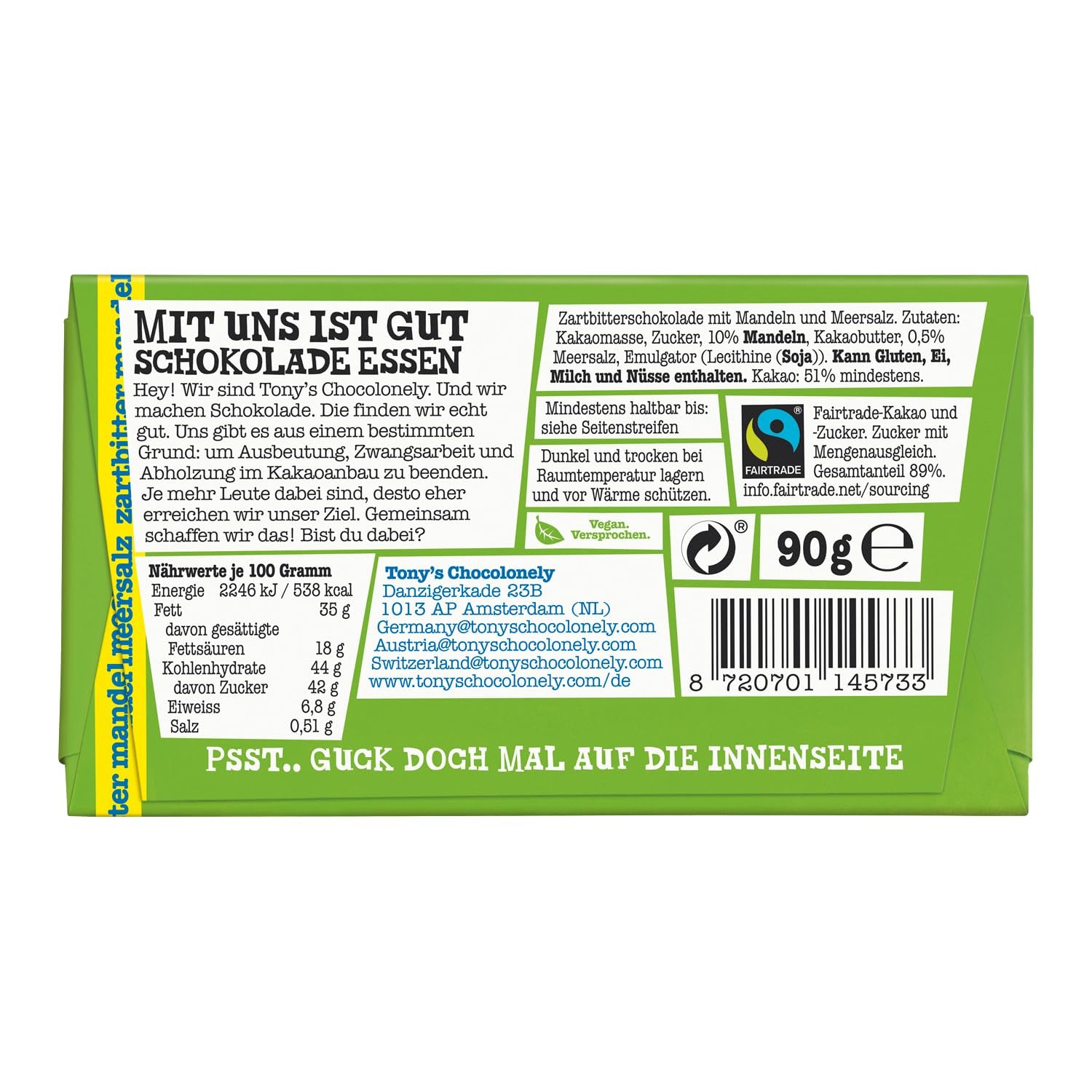 Tony's Chocolonely - Étcsokoládé mandulával és tengeri sóval 90g