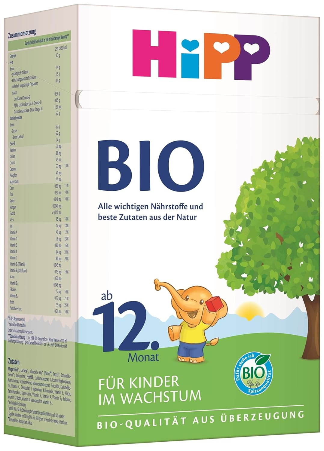 HiPP Organic Growth Milk (4 x 600 g) 12 hónap után kalciummal, vassal, C- és D-vitaminnal növekvő kisgyermekek számára, a legjobb bio minőség