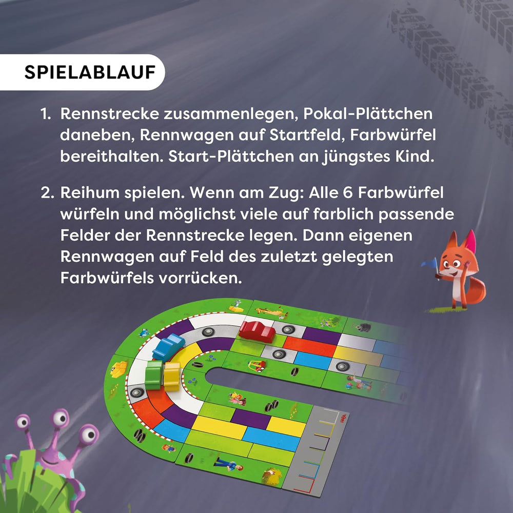 HABA Monza - Gyors társasjáték és autóverseny 5 év feletti gyerekeknek - 6 színes faautóval és színes kockával - 2012226001