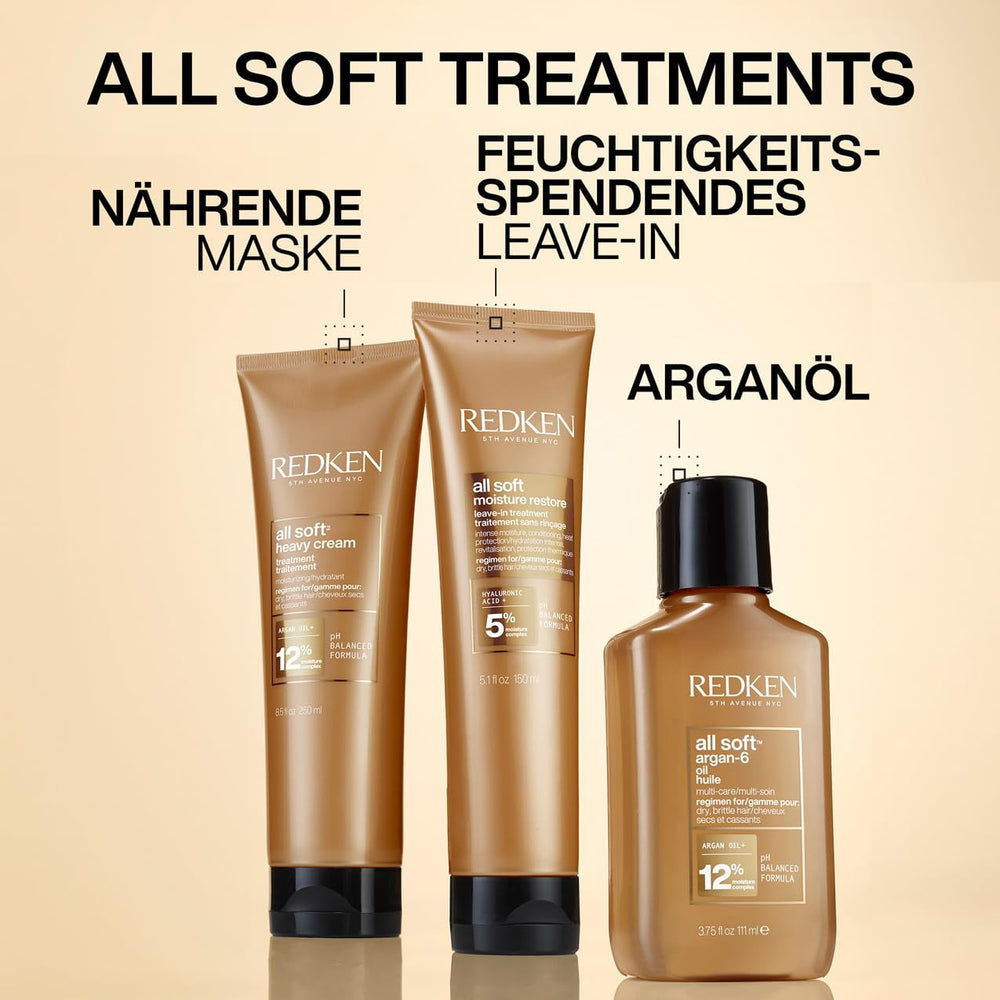 Mască de păr Redken pentru păr uscat și fragil, Revitalizează și hidratează, Cu complex de keratină și ulei de argan, All Soft Heavy Cream, 1 x 250 ml Masca de par Naty Shop