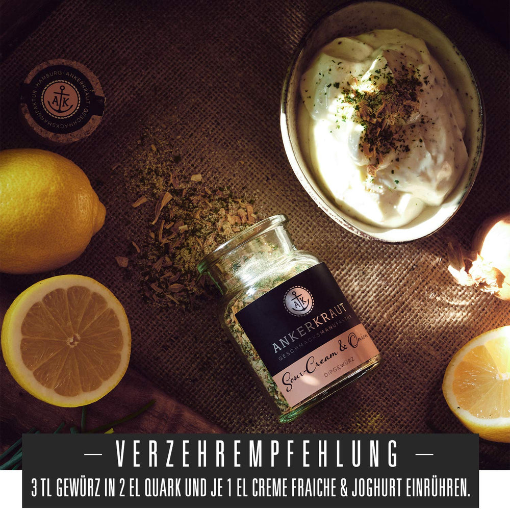 Ankerkraut "Sour-Cream & Onion", Dip-Gewürzmischung for Kartoffelspalten, Brot, Fleisch oder Chips, 160g aromadichten tasakban