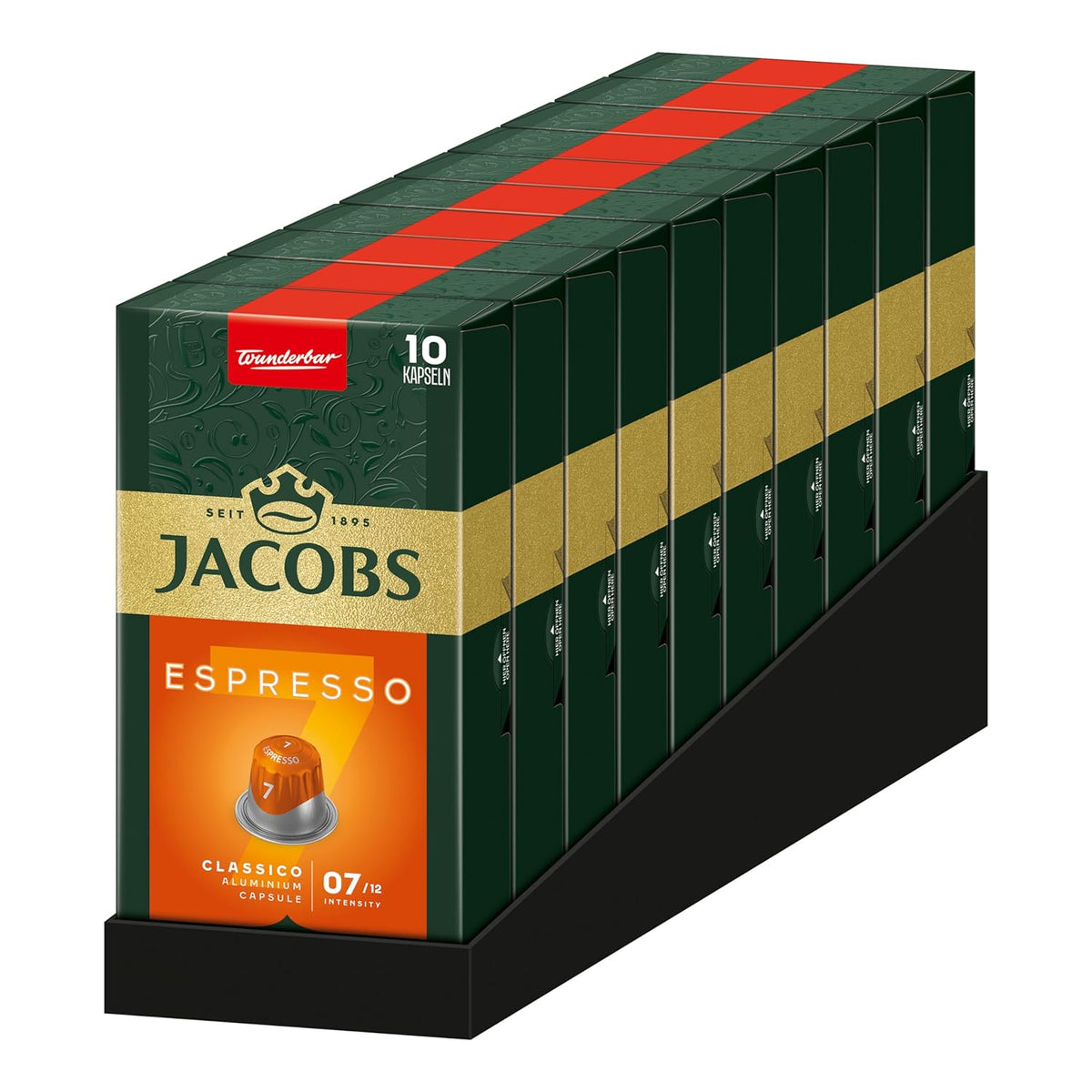 Jacobs Kaffeekapseln Espresso Classico, Intensität 7/12, 10 x 10 Getränke, Nespresso* kompatible Kaffee Kapseln, 100 Kapseln