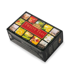 Ahmad Tea - Twelve Teas - Sortiment de 12 sortimente de ceai negru și ceai verde cu diferite arome - 60 pliculețe de ceai ambalate individual, sigilate pentru păstrarea aromelor, cu panglică, 120 g ceai