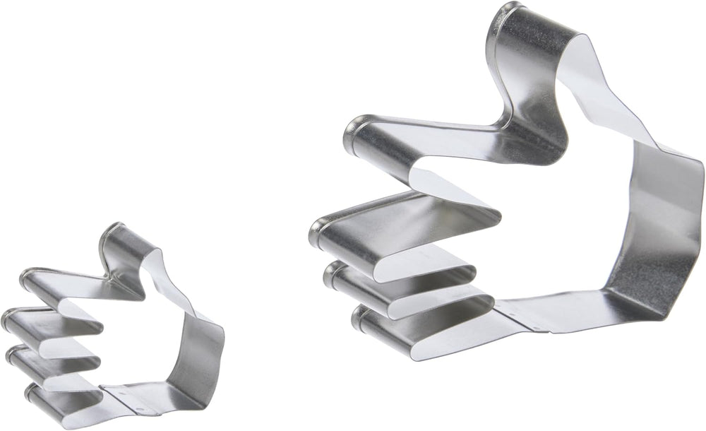 SC619 Forme de tăiat fursecuri și tort cu motiv de mână, dimensiuni mici și mari, asortate, oțel inoxidabil, argintiu, 10 x 2 x 9 cm, 2 bucăți