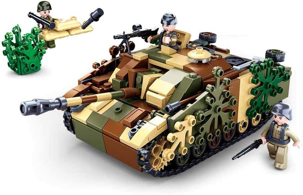 WWII – Deutscher Jagdpanzer (524 Teile), Spielset, Steckbausteine, mit Spielfigur, für Kinder ab 4 Jahren, Mehrfarbig