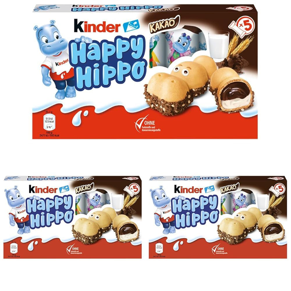 Kinder Happy Hippo Hazelnut – Különleges ropogós ostyák tejjel és mogyorókrémmel – Farsangi és Mardi Gras édességek – 1 csomag 5 db 20,7 g-os szeletet tartalmaz