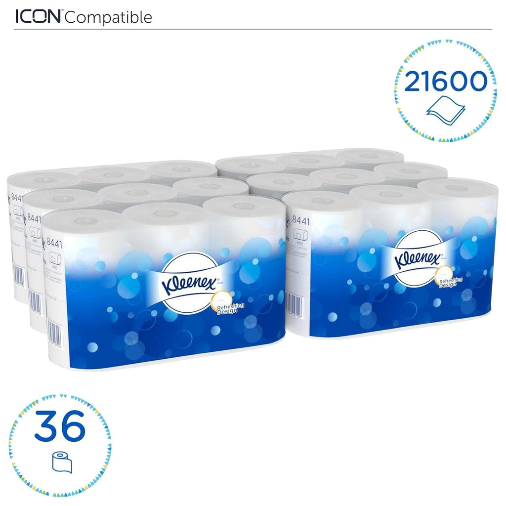 Hârtie igienică Kleenex standard roll 8441 - hârtie igienică cu 2 straturi - 6 pachete a câte 6 role X 600 foi fiecare, alb (36 role/21.600 foi în total)