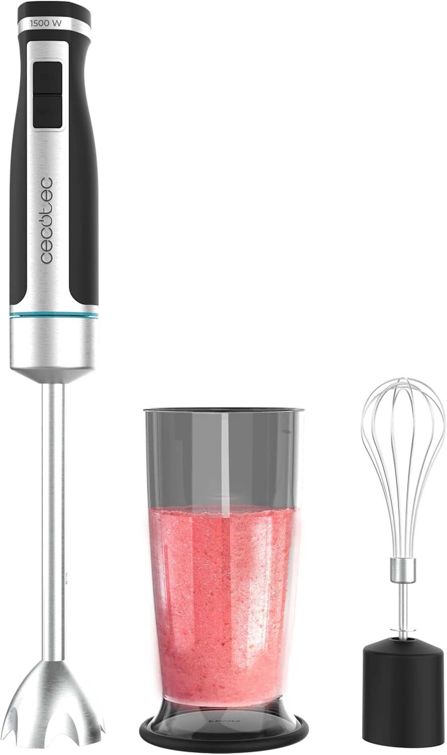 Cecotec Hand- Mixer Powergear 1500 - Klingen Aus Titanium Beschichtung, 21 Geschwindigkeitsstufen, 1500 W, Inklusiv Glas Mit Deckel. (Schwarz Und Edelstahl, XL) Bucatarie Naty Shop 2 Zubehörteile