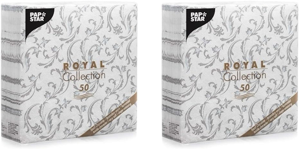 Papstar, 50 șervețele "ROYAL Collection" 1/4-fold 40 Cm X 40 Cm gri "Damascato", #85005