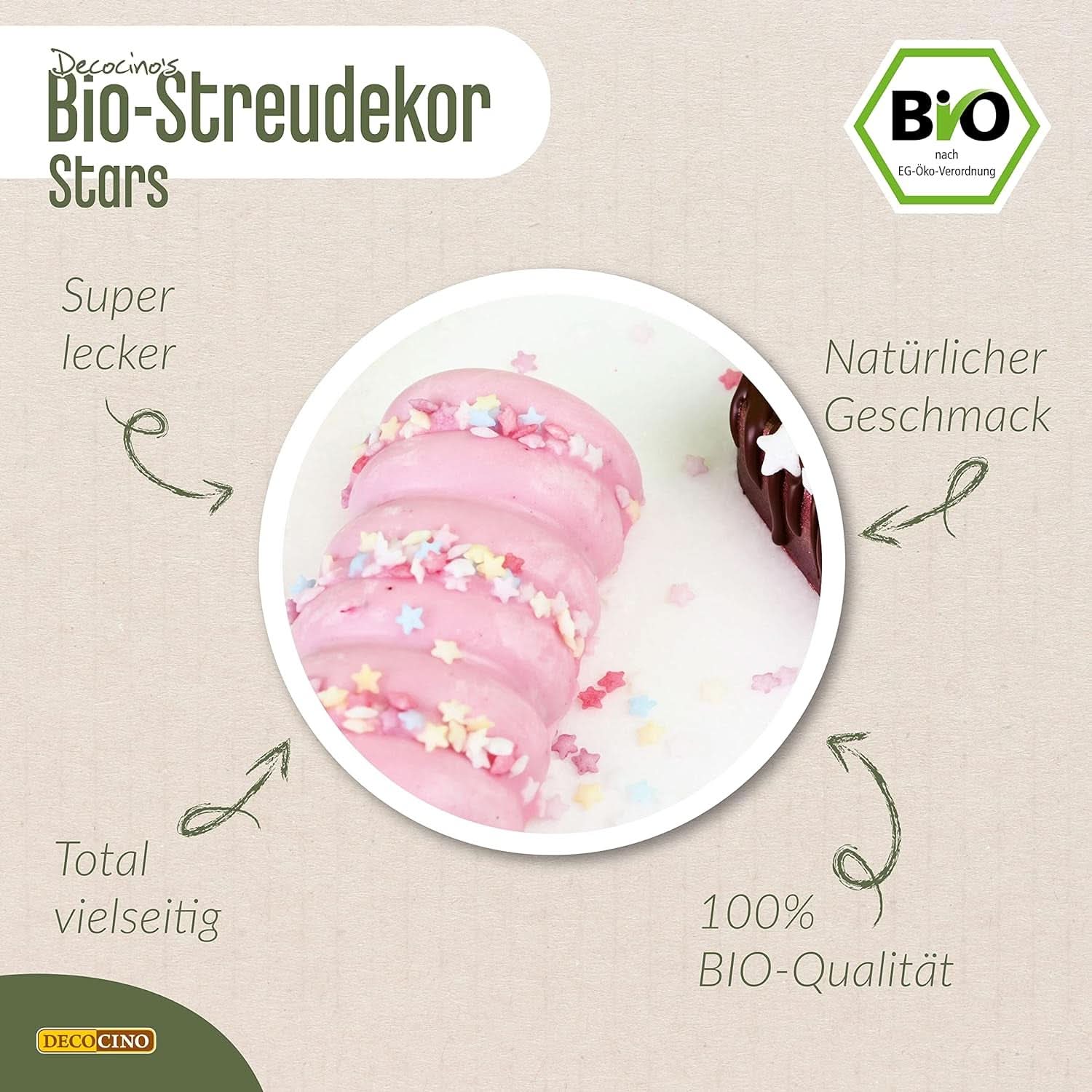 DECOCINO Organic Sprinkle Stars, 50 grammos Sprinkles Naty Shop