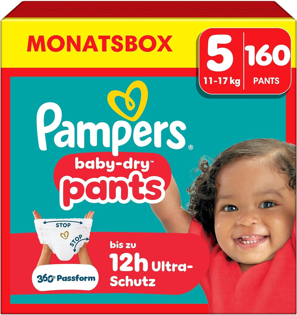 Pampers Baby-Dry Pants Größe 5, 160 Stück, 11kg-17kg, 360° auslaufsichere Nappali és éjszakai használatra