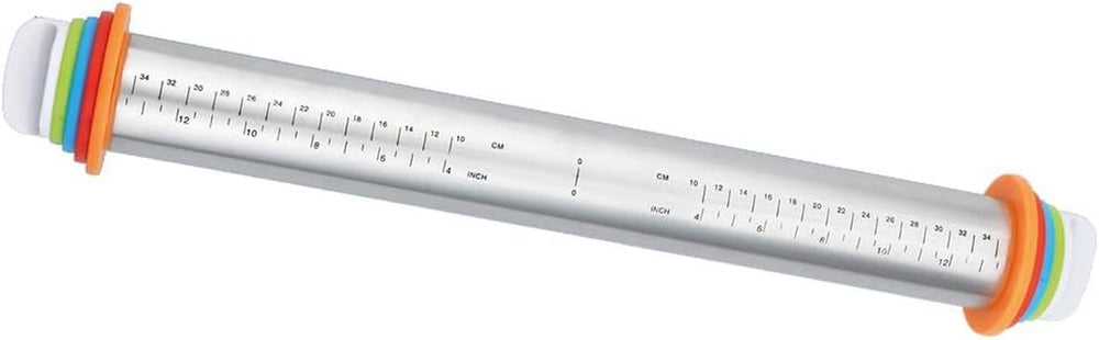 Maximex Teigrolle mit Abstandhalter EDELSTAHL - Edelstahl-Ausroller mit aufsteckbaren Abstandsscheiben, Edelstahl rostfrei, 4,5-6,5 x 43 x 4,5-6,5 cm, Ezüst matt