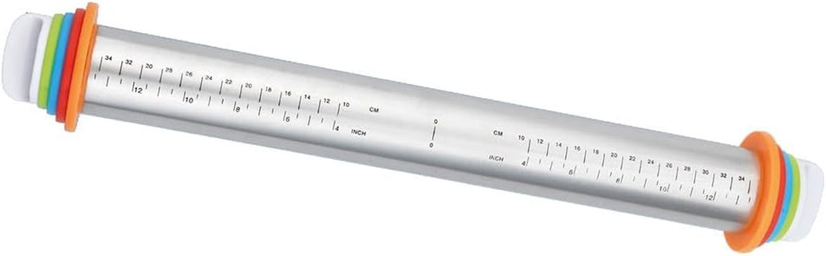 Maximex Teigrolle mit Abstandhalter EDELSTAHL - Edelstahl-Ausroller mit aufsteckbaren Abstandsscheiben, Edelstahl rostfrei, 4,5-6,5 x 43 x 4,5-6,5 cm, Ezüst matt