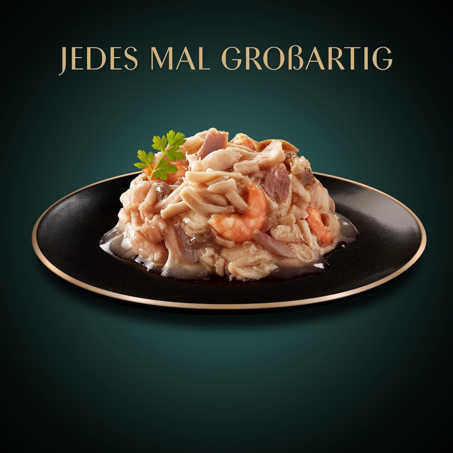 SHEBA Filets Adult Katzenfutter in Sauce mit Huhn, Hochseefisch und Garnelen 16 x 60g Schale