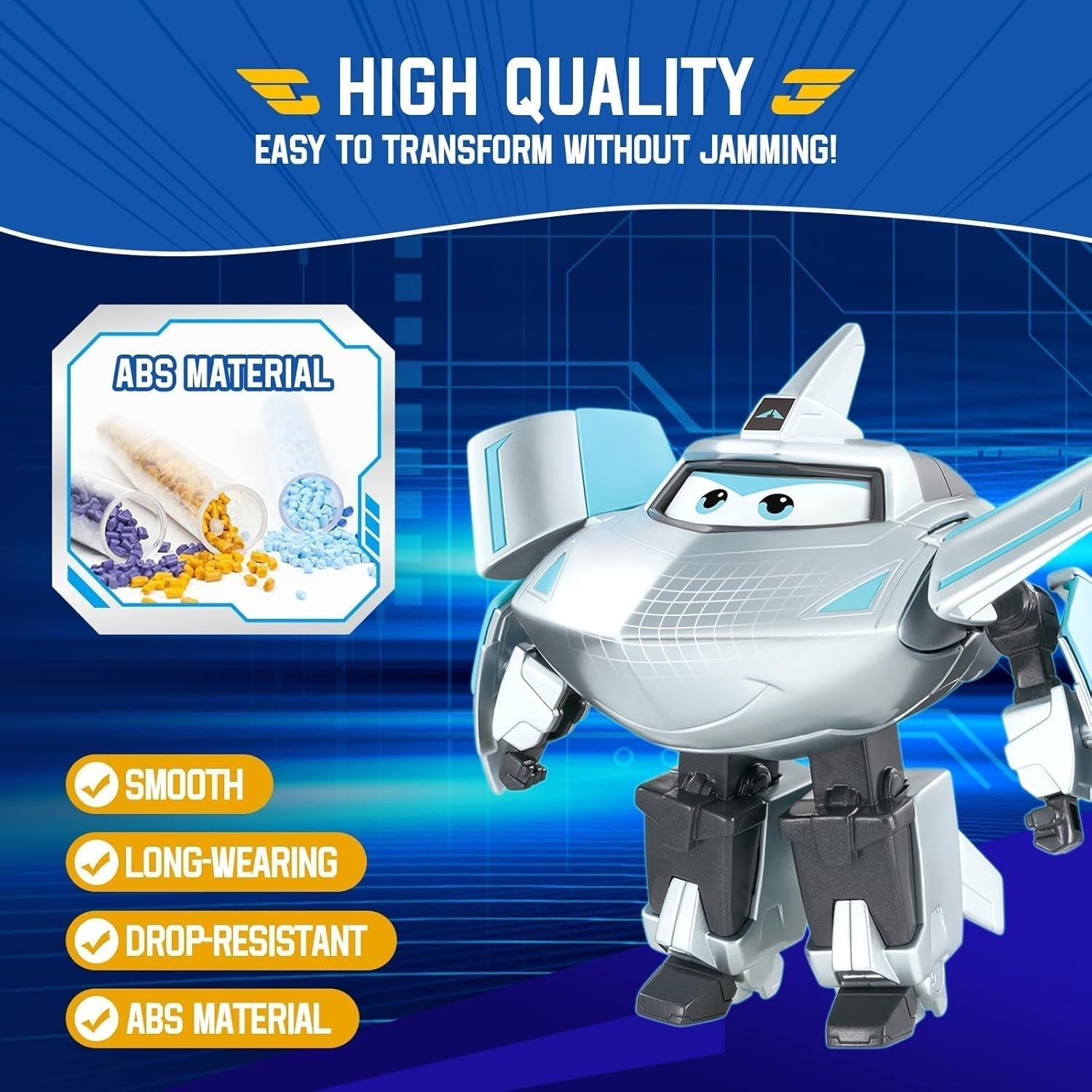 Super Wings Transformation Plane Supercharged Traver, kb. 12,7 cm-es nagy gyerekek Játékfigura Repülőgép és Robot figura fiúknak és lányoknak 3 éves kor felett ezüst akciófigurák Naty Shop