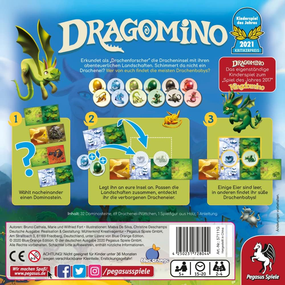 Pegasus Spiele 57111G – Dragomino *Az év gyermekjátéka 2021*, többszínű