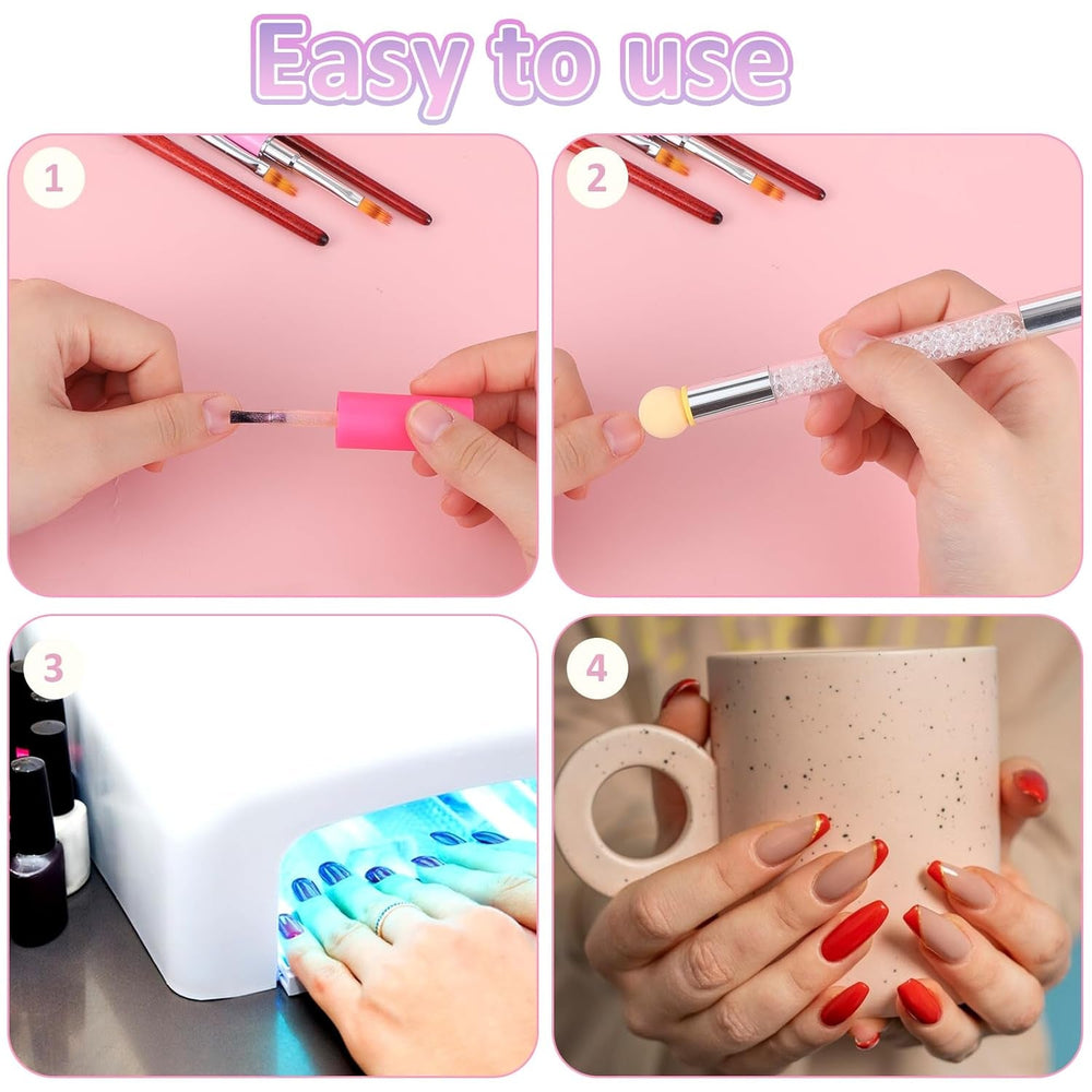 Nail Art Rendering-Werkzeuge Schwamm Undtupfpinsel, Sponge Brush Applikator, Doppelter Kopf Ombre Sponge Stick Mit 4 Ersatzköpfe, Nail Art Schwamm Und Tupfpinsel, Ombre Nagelpinsel Für Gelnägel