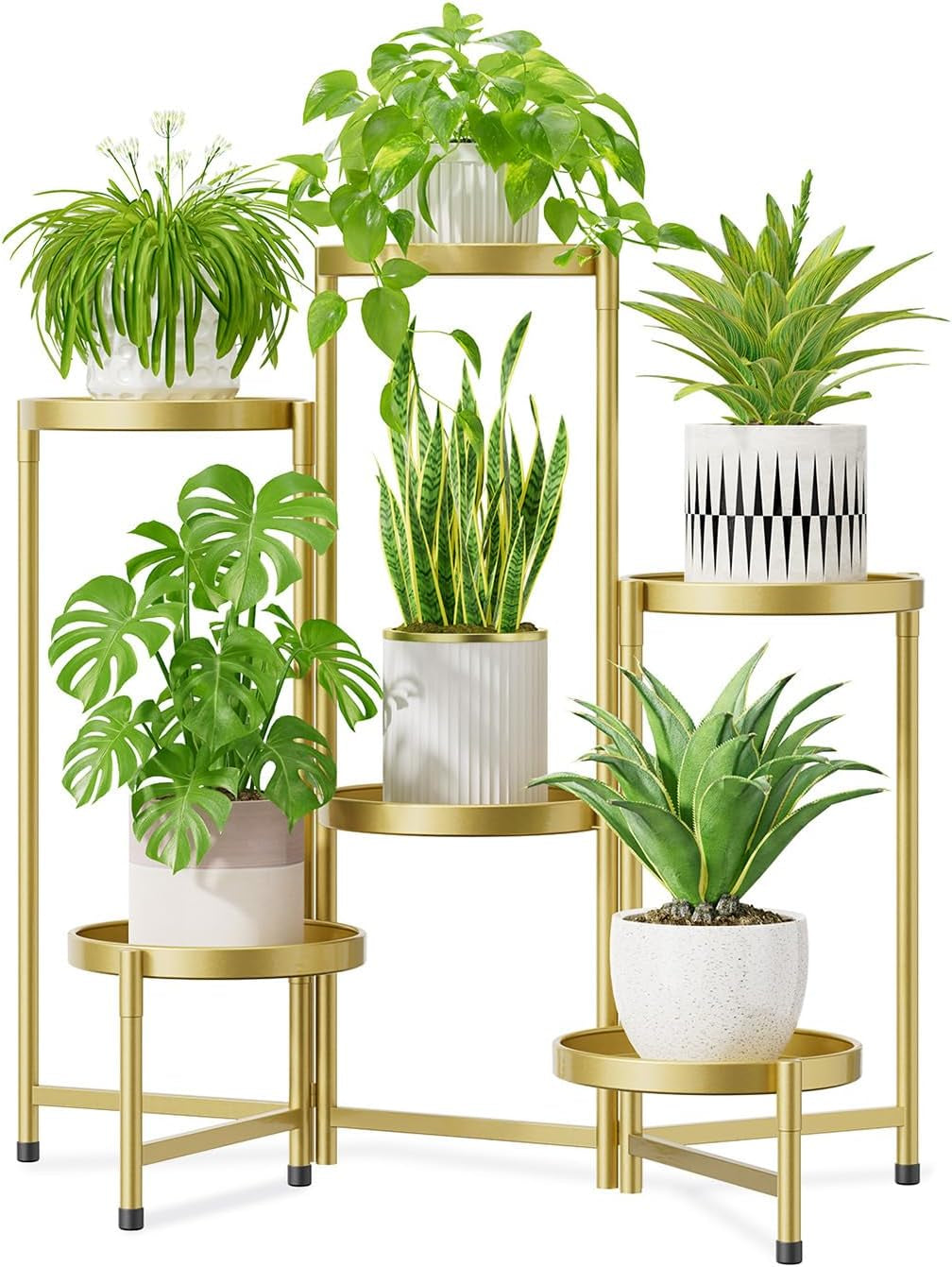 Idavosic.Ly Pflanzenständer Metall Groß Mit 5 Etagen, Blumenständer Pflanzenregal Blumenregal Indoor Outdoor, Faltbar Blumentreppen Innen Plant Stand Shelf Für Garten Balkon Wohnzimmer (Rund, Schwarz)