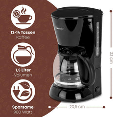 Espressor Clatronic® | Espressor automat pentru 12-14 cești (aprox. 1,5 litri) | Espressor cu filtru și sistem anti-picurare | 900W | Espressor KA 3473 Negru