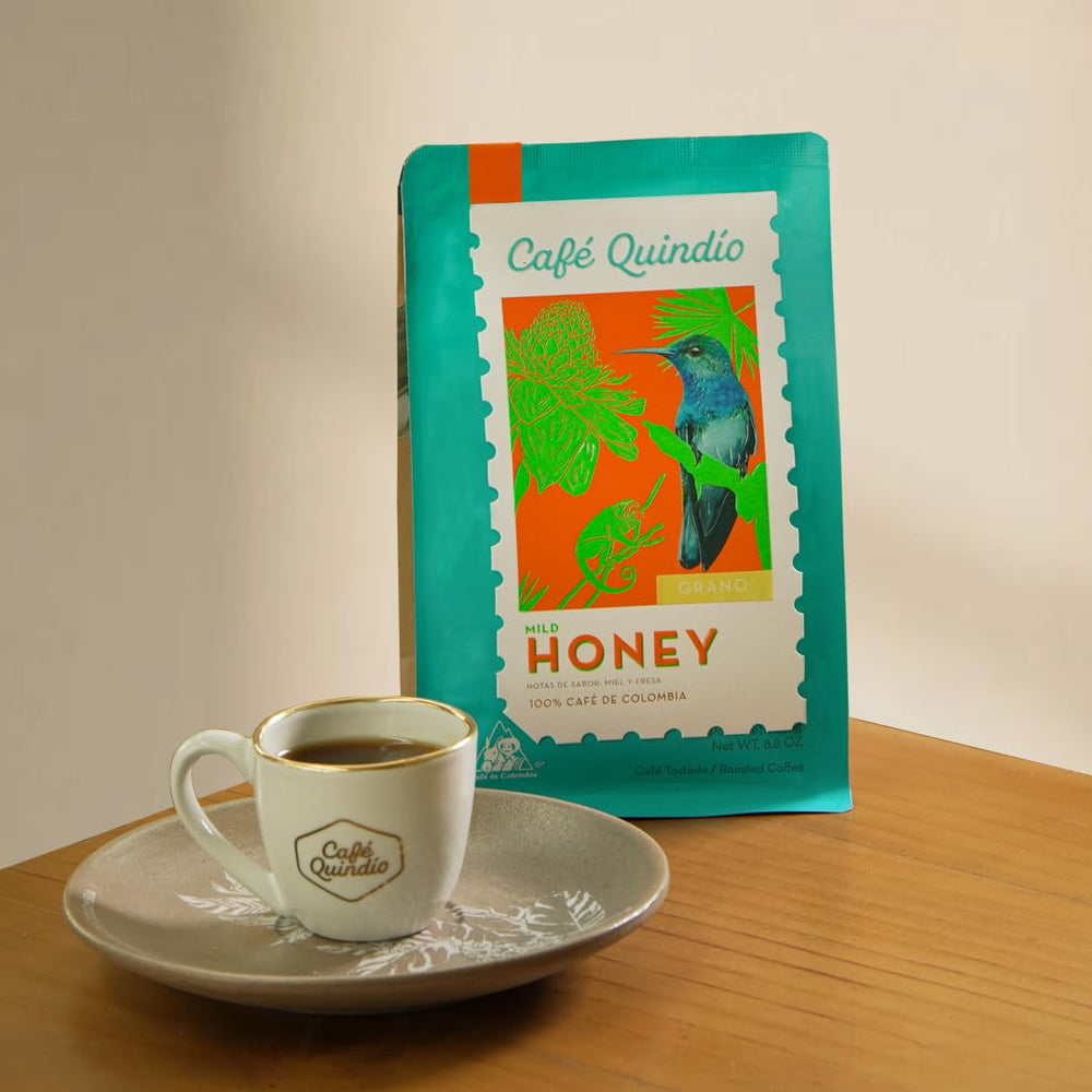 Cafe Quindio Specialty Coffee - boabe de cafea 100% Arabica, Columbia - cu note naturale de miere ușoară (250g) - ideală pentru cafea filtrată sau aparate portafilter