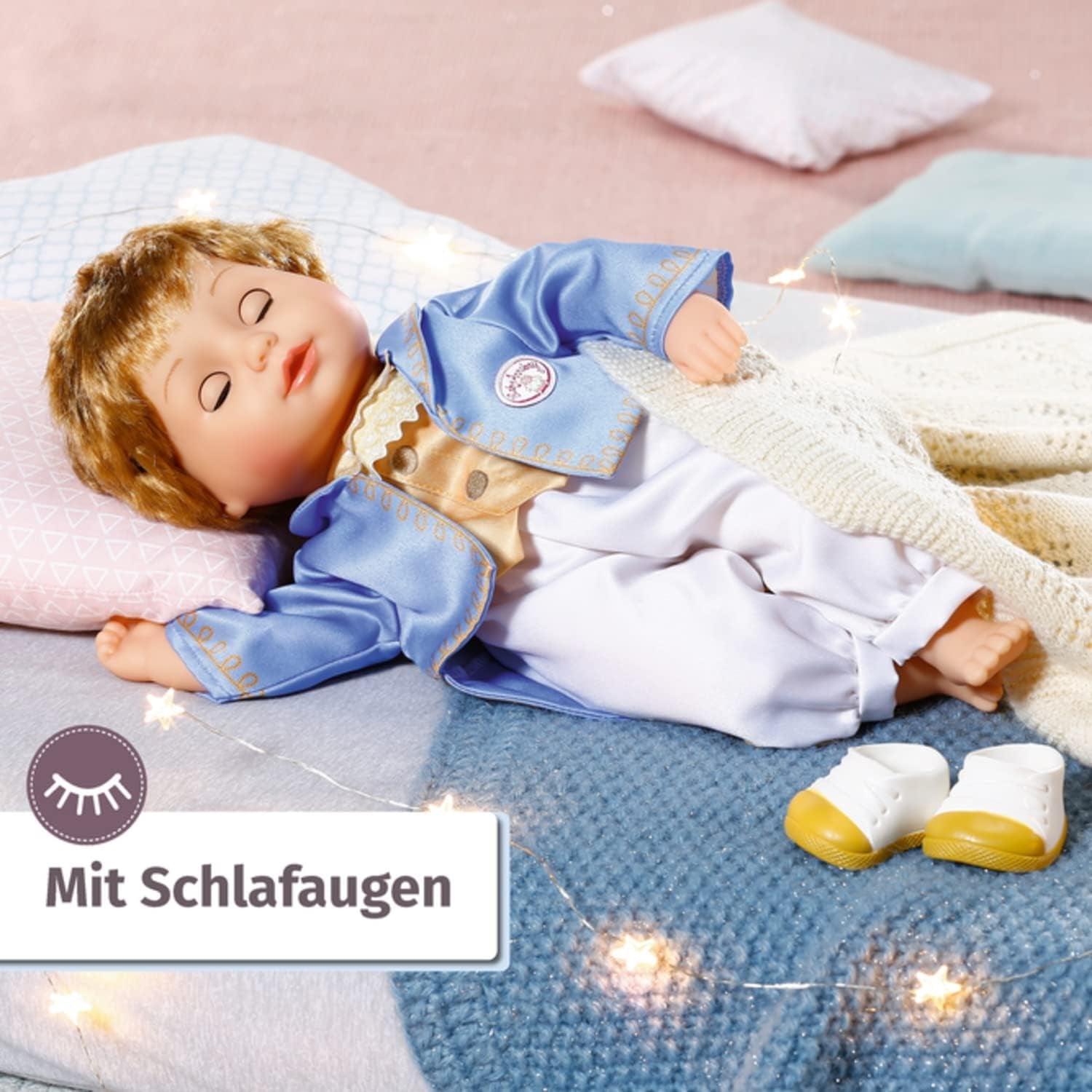 Baby Annabell Little Sweet Prince 36cm, weiche Prinzen-Puppe mit hochwertigen Haaren, Schlafaugen, blauem Oberteil, weißer Hose und Schuhen, 707104 Zapf Creation
