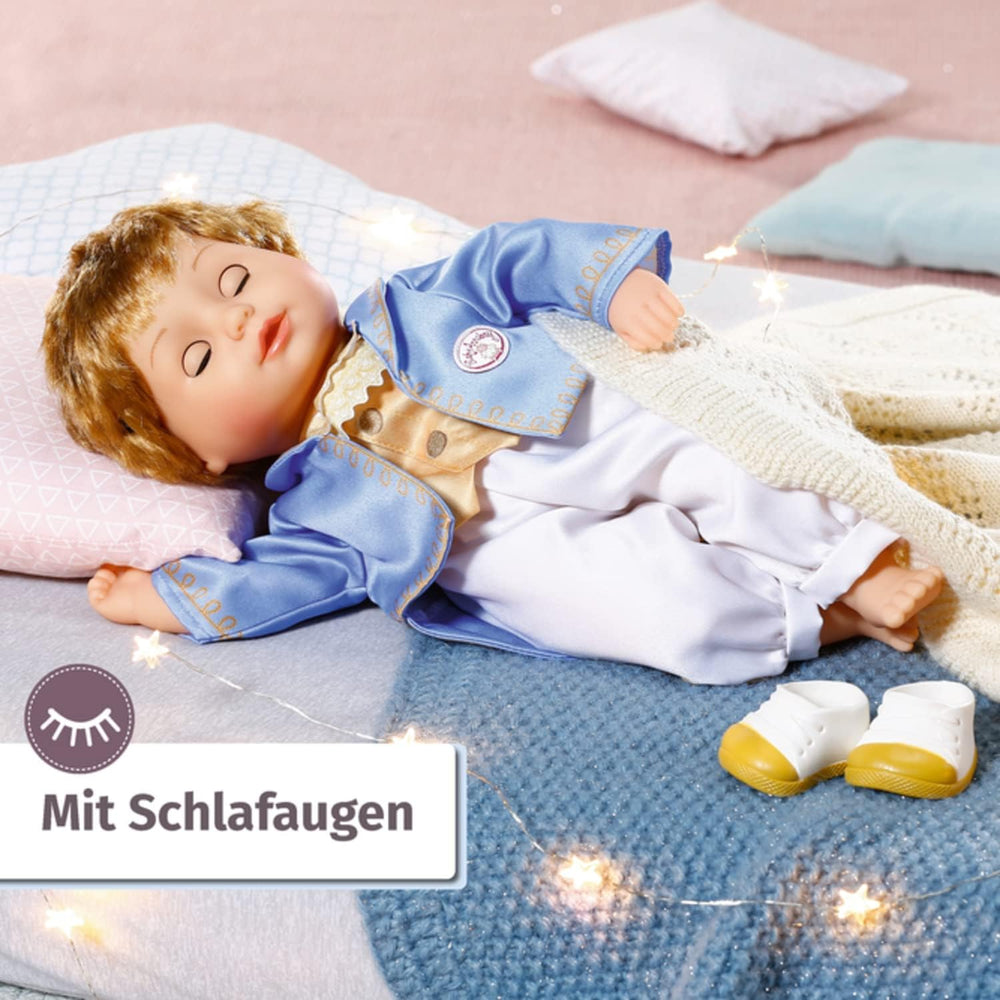 Baby Annabell Little Sweet Prince 36cm, weiche Prinzen-Puppe mit hochwertigen Haaren, Schlafaugen, blauem Oberteil, weißer Hose und Schuhen, 707104 Zapf Creation