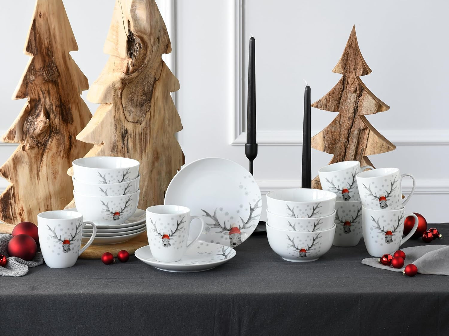 CreaTable, 21498, seria Luna Hirsch, set de veselă cu 18 piese pentru 6 persoane, set de mic dejun din porțelan, potrivit pentru mașina de spălat vase și cuptorul cu microunde, producție de calitate