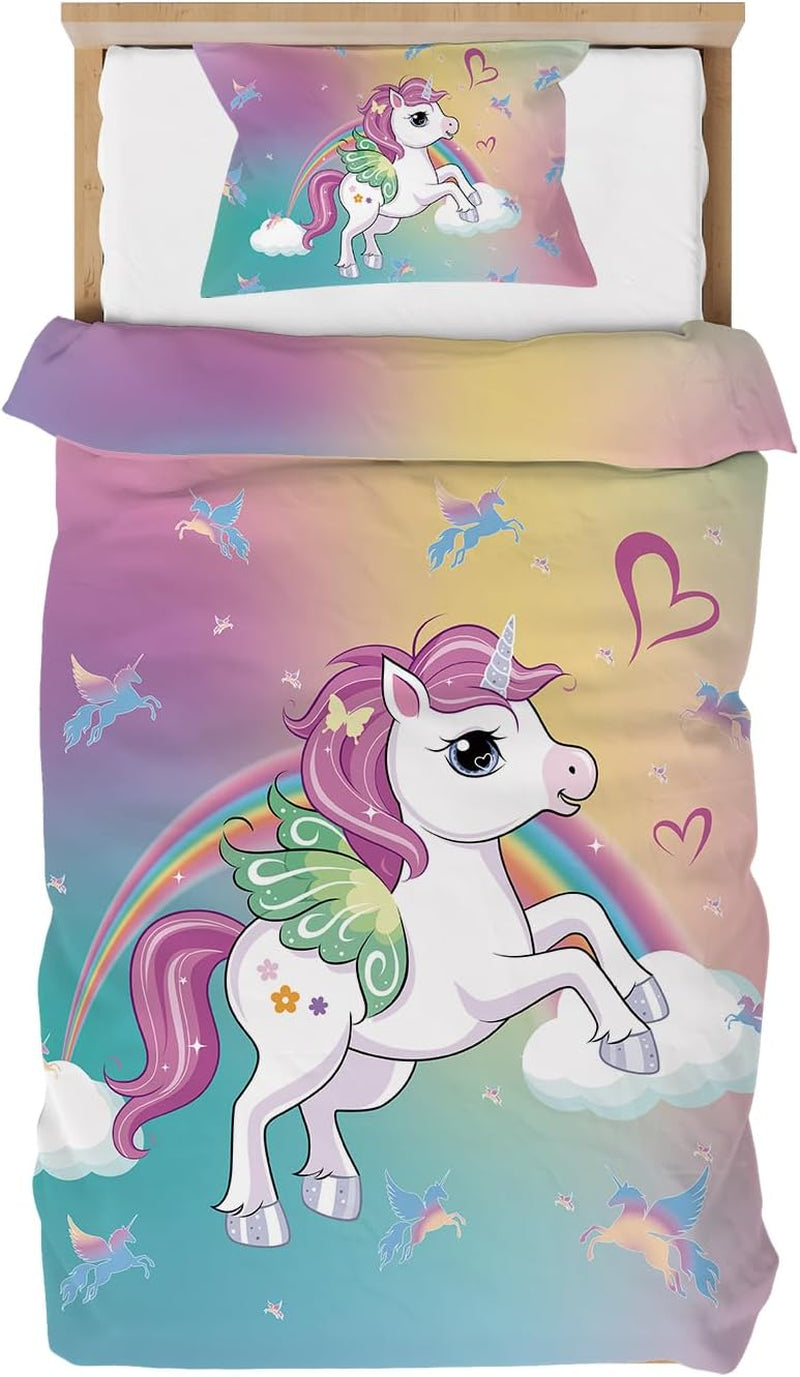 Lenjerie de pat pentru fetite, diverse modele specifice, microfibre din poliester Lenjerie de pat - copii Naty Shop Curcubeu 100X135 Cm