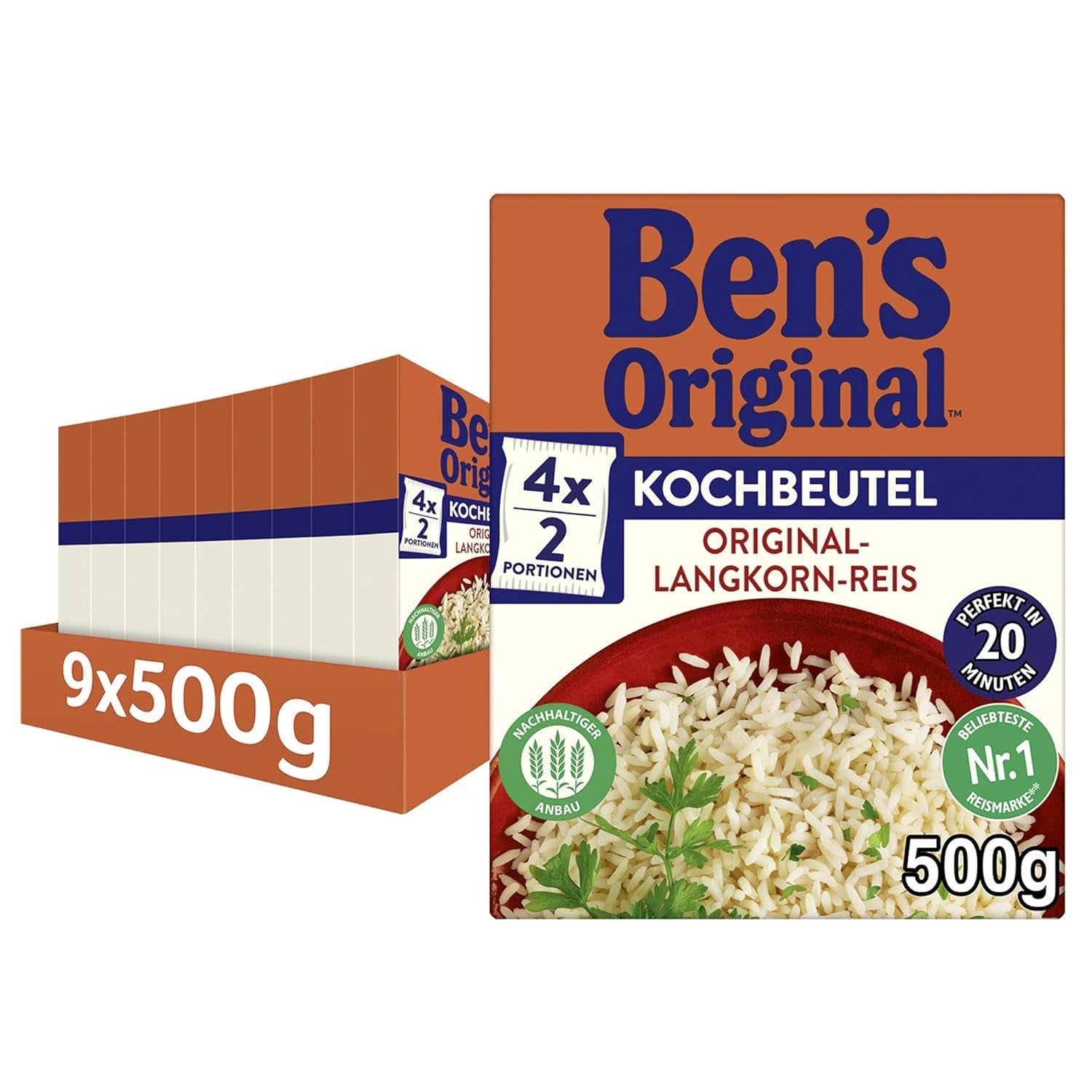 BEN'S ORIGINAL™ hosszú szemű rizs, zacskóban főzve, 9 x 500 g, 20 perc
