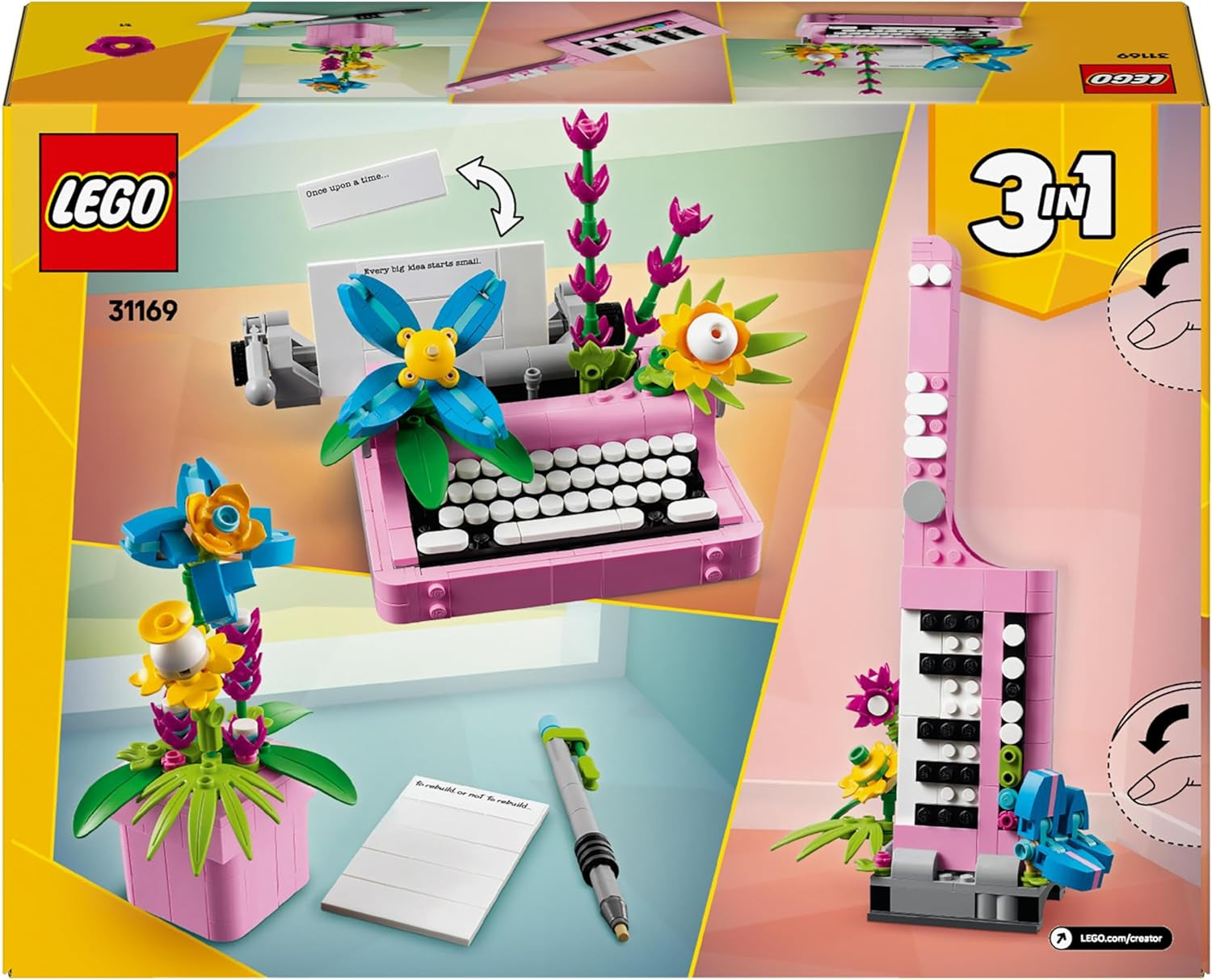 LEGO Creator 3 az 1-ben írógép virágokkal - Keytar-modellré alakítható játék vagy virágcserép füzettel és tollal - építőkészlet - ajándék lányoknak és fiúknak 8 éves kortól 31169 Építőkészletek Besuche den LEGO-Store