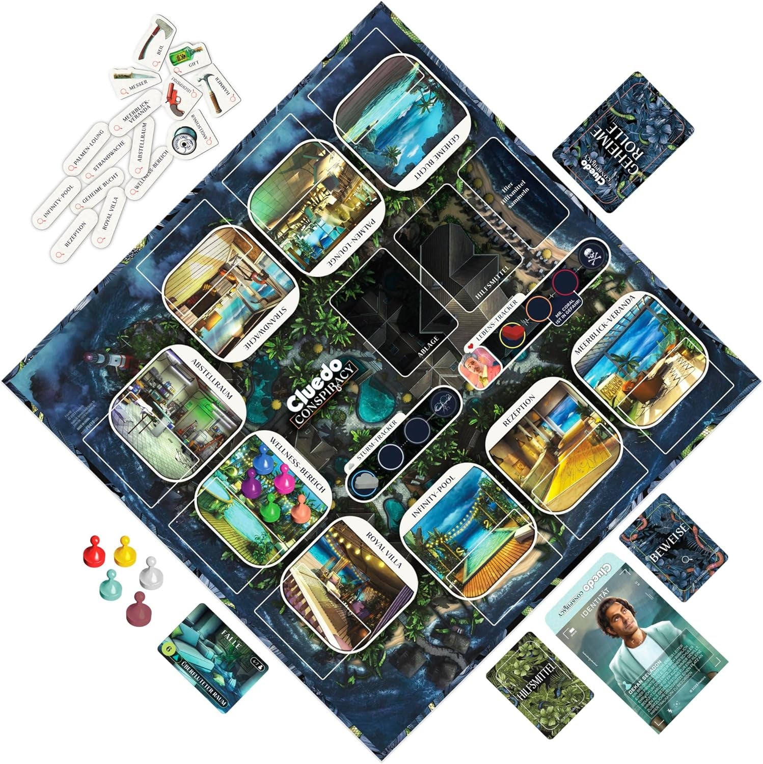A Hasbro Gaming Cluedo Conspiracy társasjátéka felnőtteknek és tizenéveseknek, a rejtélyes játék német változata, 4-10 játékos számára, 14 éves kortól