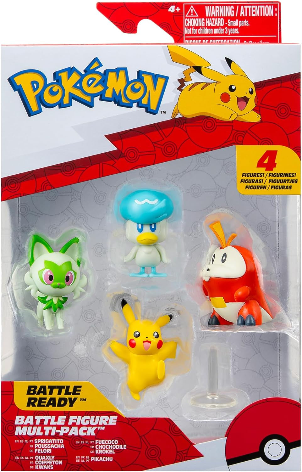 Pokémon PKW3402 - Csatafigura Multipack - 4-es csomag Pikachu, Croc, Kwaks, Felori, hivatalos részletes figurákkal, egyenként 5 cm-es akciófigurákkal Naty Shop