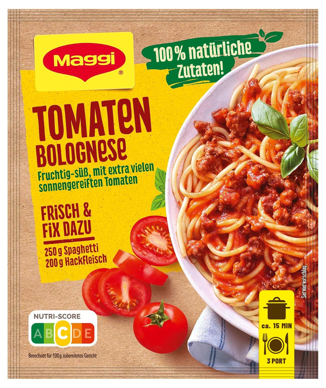 MAGGI Fix for Spaghetti Bolognese, Würzmischung, 100%-ban természetes összetevők, 3 adagos, 1er Pack (1 x 36g Packung)