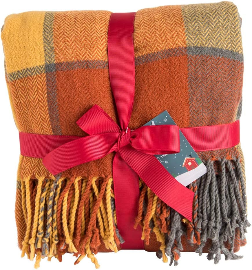 G Lake Orange Plaid Takaró Dobó akril puha megfordítható színes rojtos ágytakaró Ajándék karácsonyi dekorációhoz 127 cm Szé X 170,2 cm L-Pumpkin Orange ágyak és huzatok G Lake Pumpkin Color 50 In X 67 In