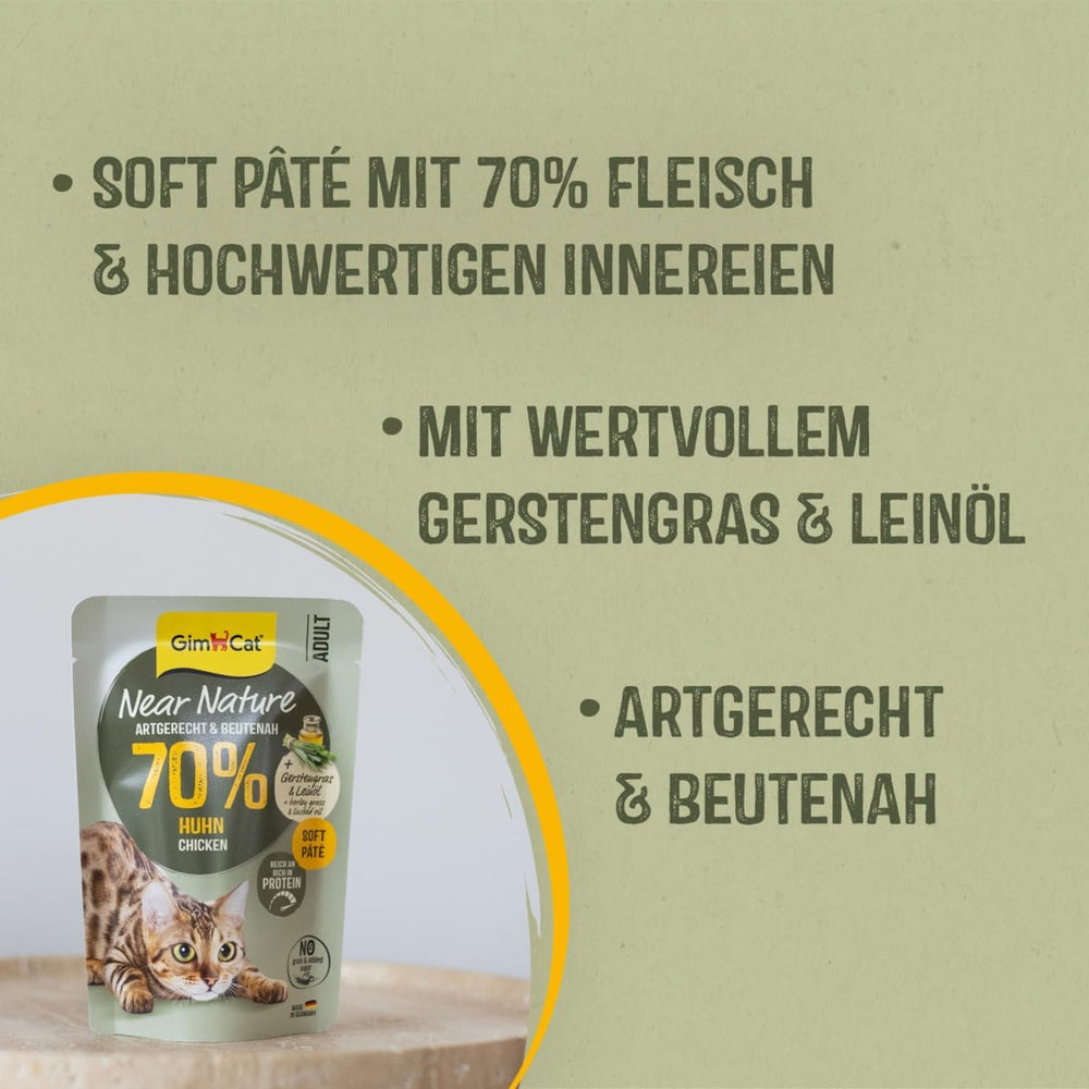 GimCat Near Nature Trial Mix Pachet de 12 - Hrană umedă fără cereale pentru pisici de la 7 luni, cu o rețetă adecvată speciei și specifică prăzii - 12 pliculețe (12 x 85 g)