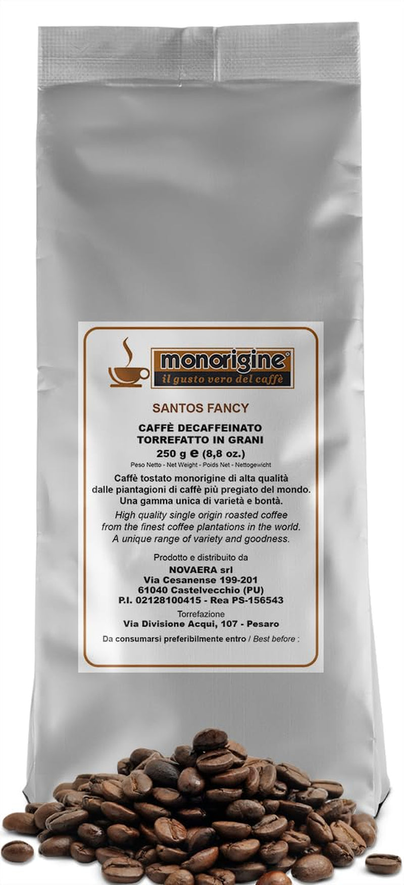Boabe de cafea decofeinizate Santos Fancy, 250 g - Cafea