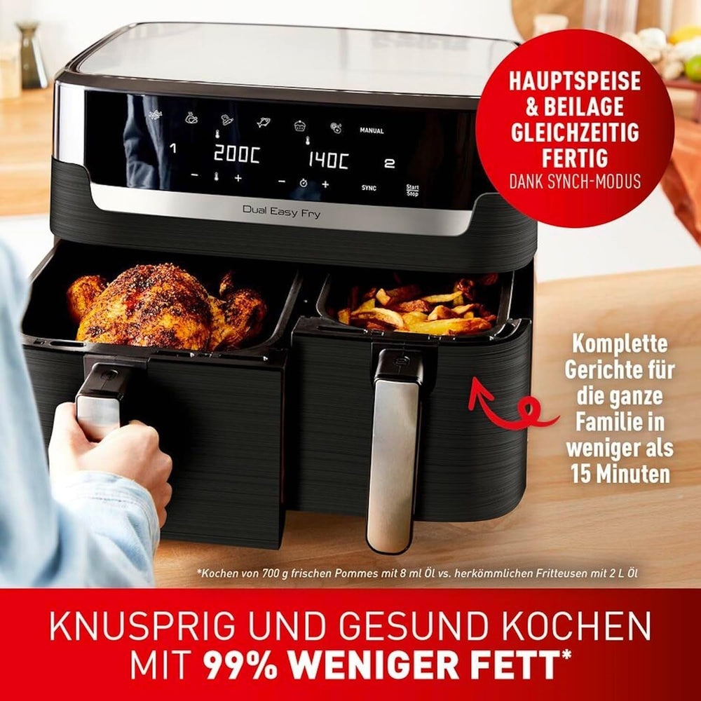 Tefal Dual Easy Fry Hot Air Fryer kétkamrás, 5,2/3,1 literes űrtartalommal, két független fiókkal, 7 programmal Háztartási gépek Naty Shop