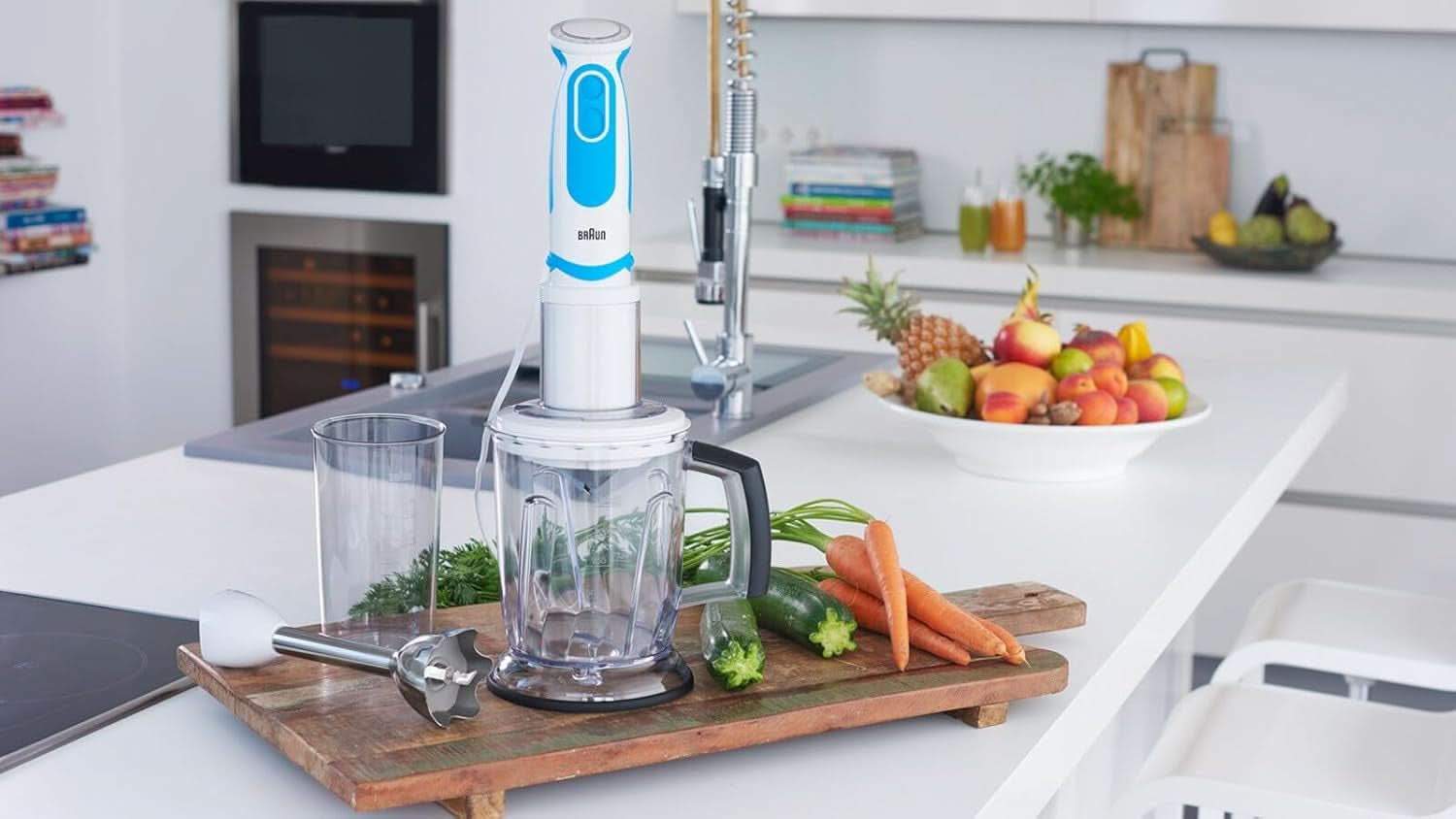 Braun Stabmixer MQ 5260WHBL Stabmixer – Multiquick 5 Vario Pürierstab Mit Edelstahl Mixfuß Und Spiralschneider, 1000 Watt, Inkl. Umfangreiches Zubehör-Set, Weiß/Blau Anya és Gyermek Naty Shop