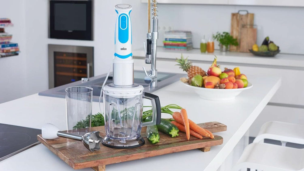 Braun Stabmixer MQ 5260WHBL Stabmixer – Multiquick 5 Vario Pürierstab Mit Edelstahl Mixfuß Und Spiralschneider, 1000 Watt, Inkl. Umfangreiches Zubehör-Set, Weiß/Blau Anya és Gyermek Naty Shop